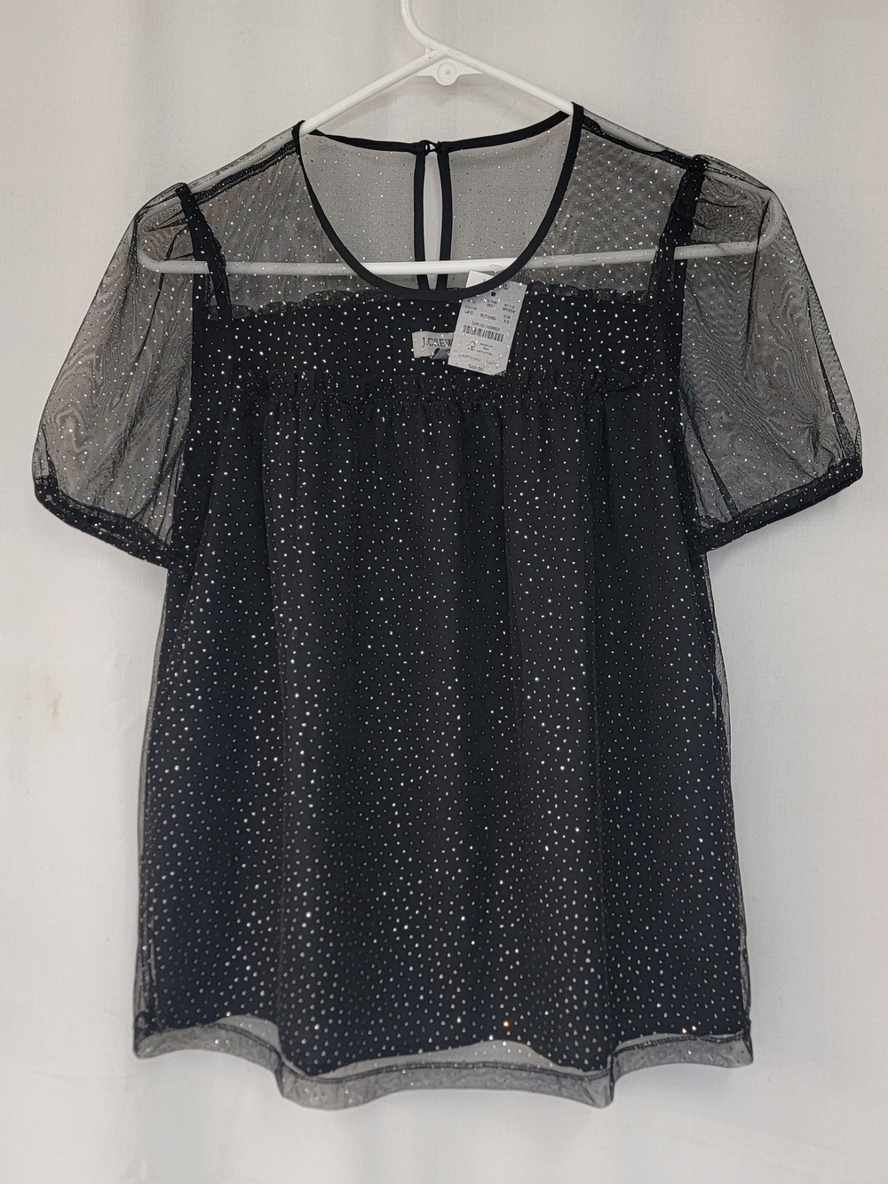 J. Crew Black Sheer Polka Dot Puff Sleeve Blouse